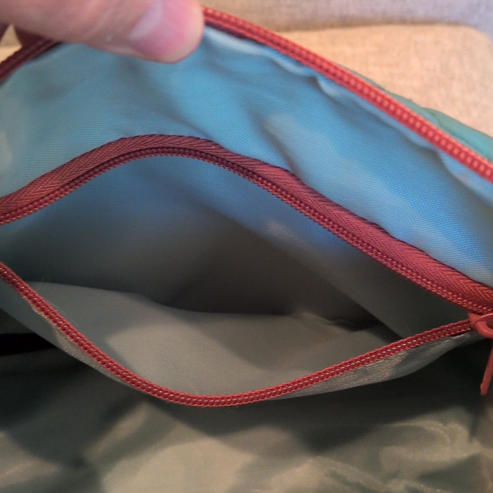 Kavu Uptown Puff Blue Spruce Quilted Teal Cross-body Bag with Rust Zippers - Picture 12 of 15